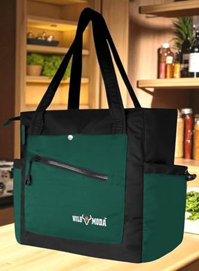 WILD MODA Modern Women's Bag: Spacious Office, College, Shoulder & Handbag with 13-Inch Laptop Compartment (Black & Green) - Image 4